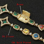Gold Iced Out Chain Necklace Colored Gemstone