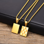 Mprainbow Men's Square Checkerboard Necklace,Waterproof Stainless Steel Checkered Geometric Pendant Collar Birthday Gift Jewelry
