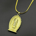 Catholic Virgin Mary Zircons Copper Pendant Necklace for Women Men Stainless Steel Gold Color Our Lady of Guadalupe