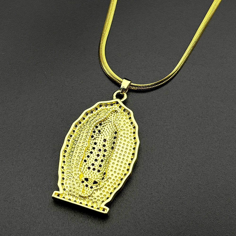 Catholic Virgin Mary Zircons Copper Pendant Necklace for Women Men Stainless Steel Gold Color Our Lady of Guadalupe
