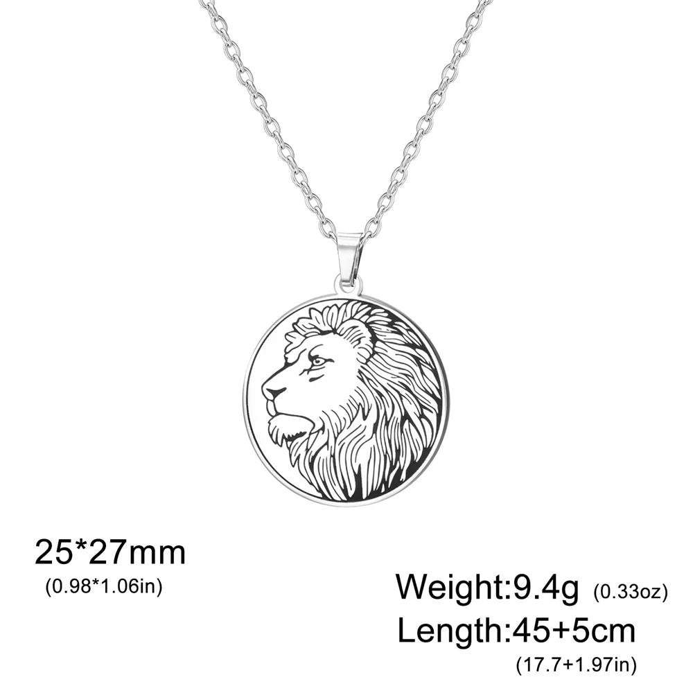 Leo Zodiac Lion Head Coin Necklace — Stainless Steel