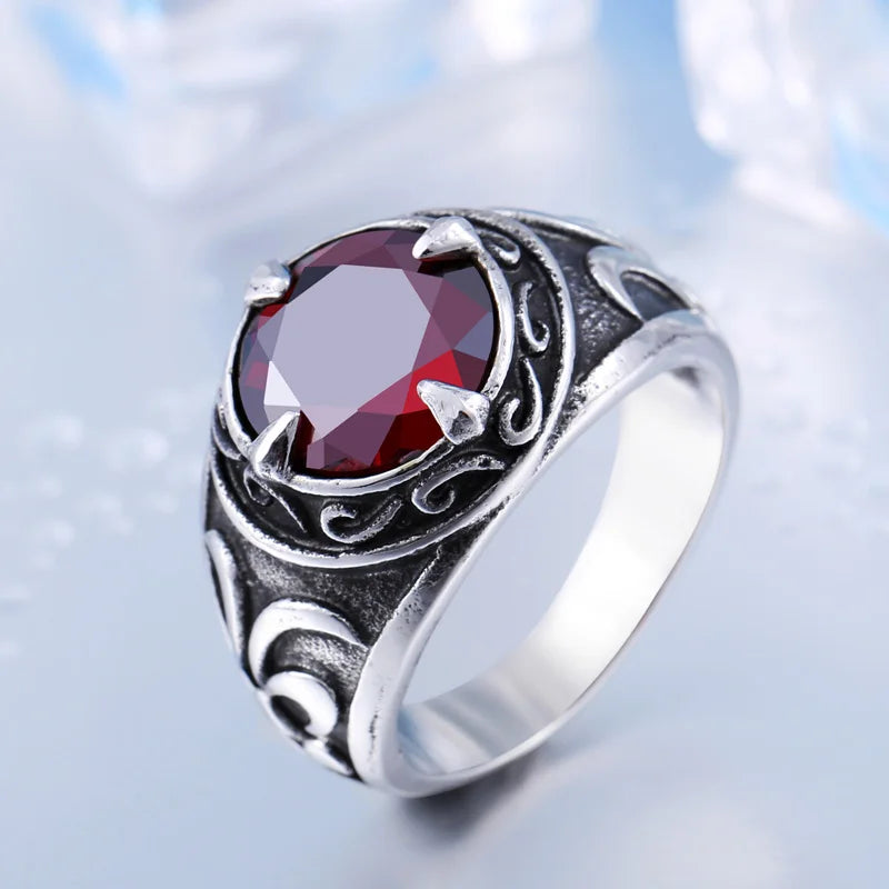 BEIER  NEW Cool Blue/Red/Black Zircon Northern Europe Viking Stainless Steel Ring Vintage Retro geometry Jewelry For Man BR8-269