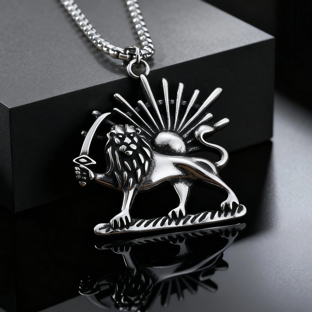 Persian Lion and Sun Pendant — Stainless Steel
