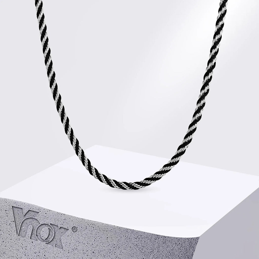 Vnox 3.8mm Rope Chain Necklaces for Men, Stainless Steel Adjustable Twisted Sigapore Link Choker, Casual Punk Rock Male Collar﻿