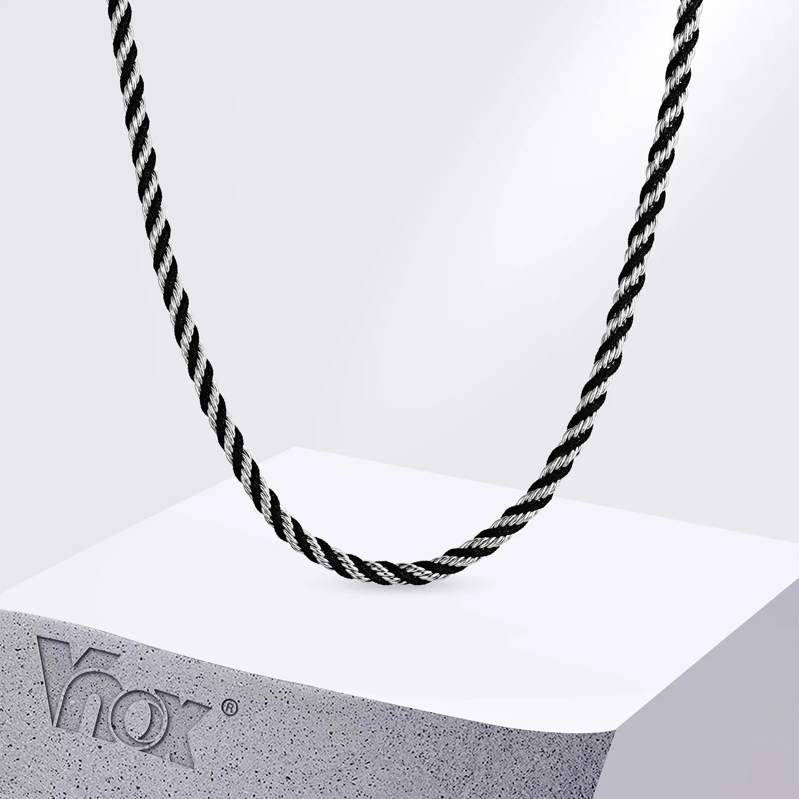 Vnox 3.8mm Rope Chain Necklaces for Men, Stainless Steel Adjustable Twisted Sigapore Link Choker, Casual Punk Rock Male Collar﻿