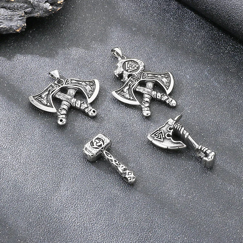 Trendy Retro Crow Prairie Wolf Double Sided Viking Tomahawk Pendant Necklace Charm Men's Necklace Metal Accessorie Party Jewelry