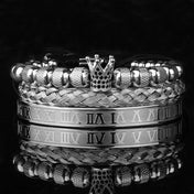 3pcs/Set Luxury Royal CZ King Crown Men Bracelets Roman Numeral Braided Adjustable Pulseira