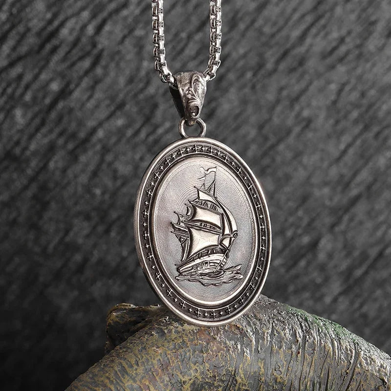 Sun Hugging Moon Round Pendant — Stainless Steel