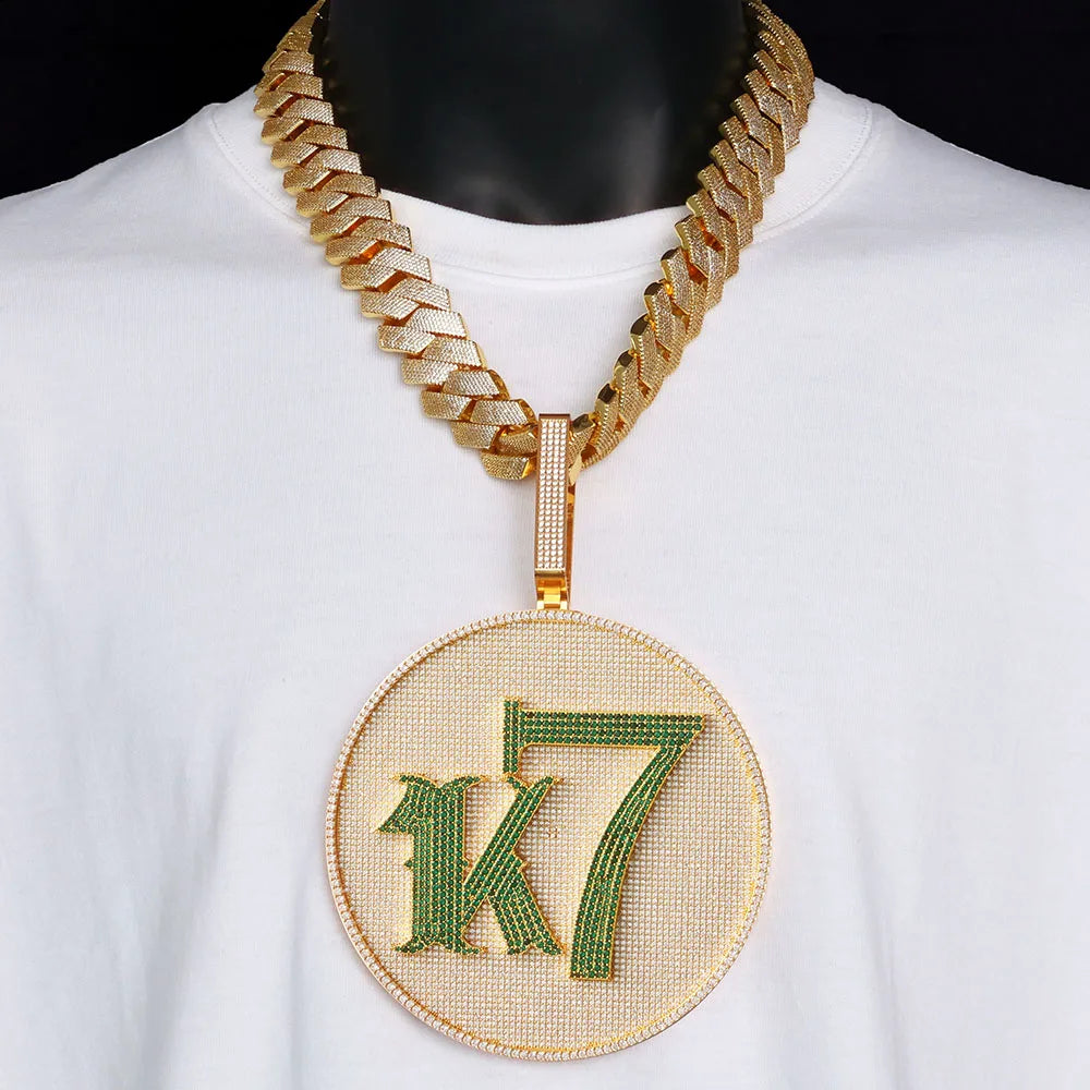Iced Out Letter Pendant Necklace Disc CZ