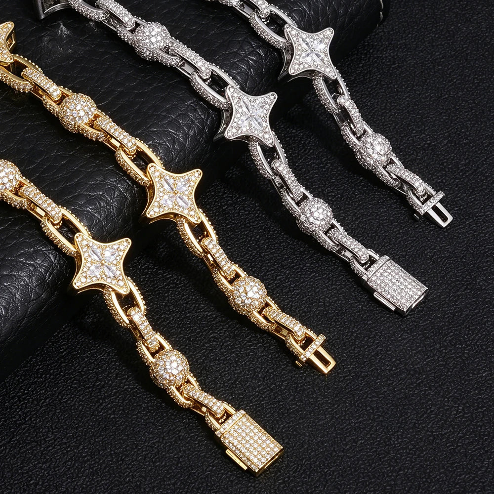 NUOYA Star Cuban Link Chain Gold Silver Color Iced Out CZ Zircon Hip Hop Necklace For Men Women Bling Bling Jewelry