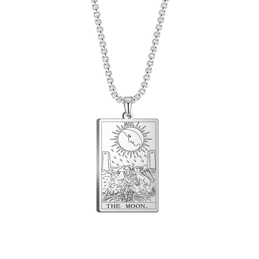 Dawapara The Major Arcana Tarot Cards Vintage Amulet Pendant Necklaces Box Chain Men Jewelry Stainless Steel Golden