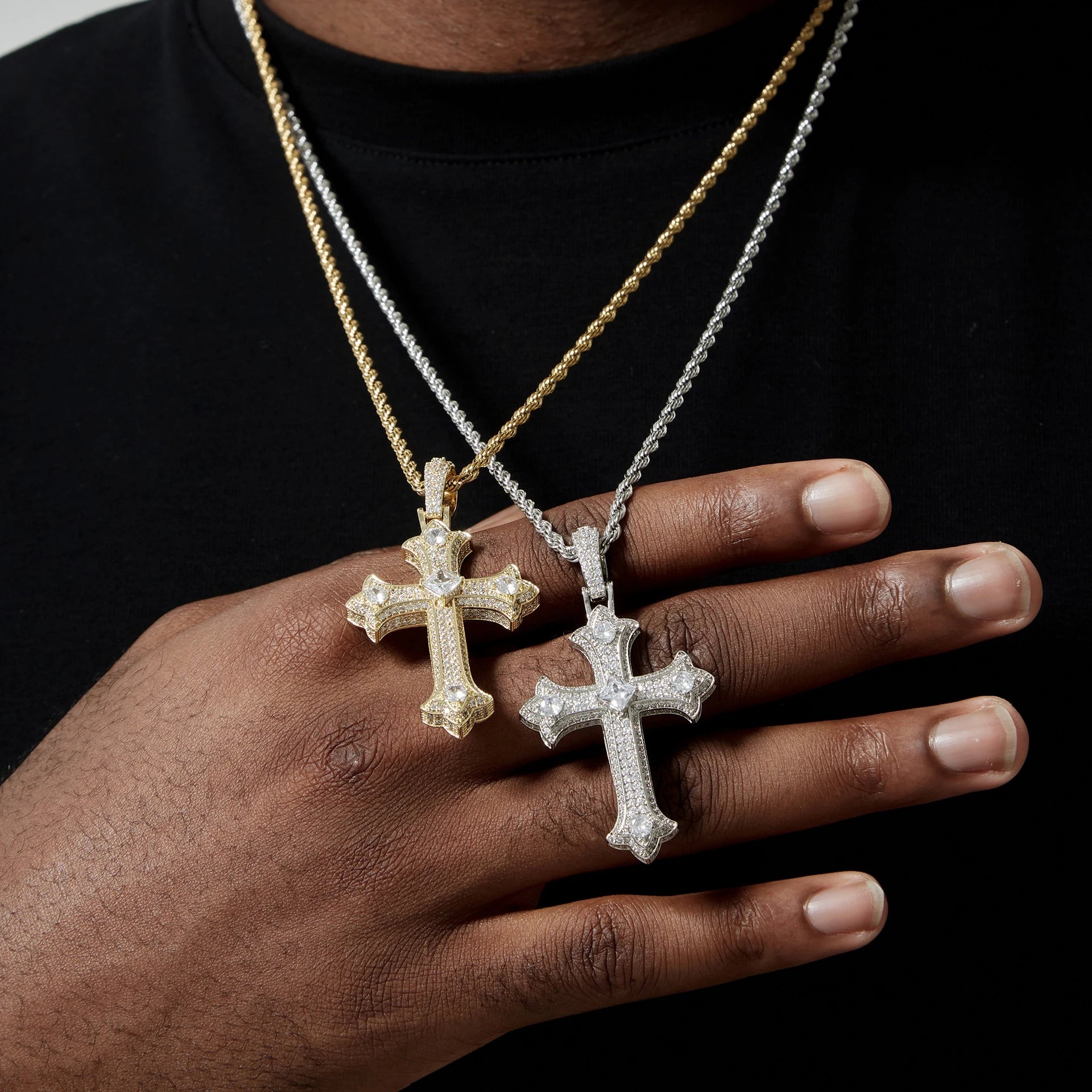 Iced Out Cross Pendant Necklace Jesus CZ