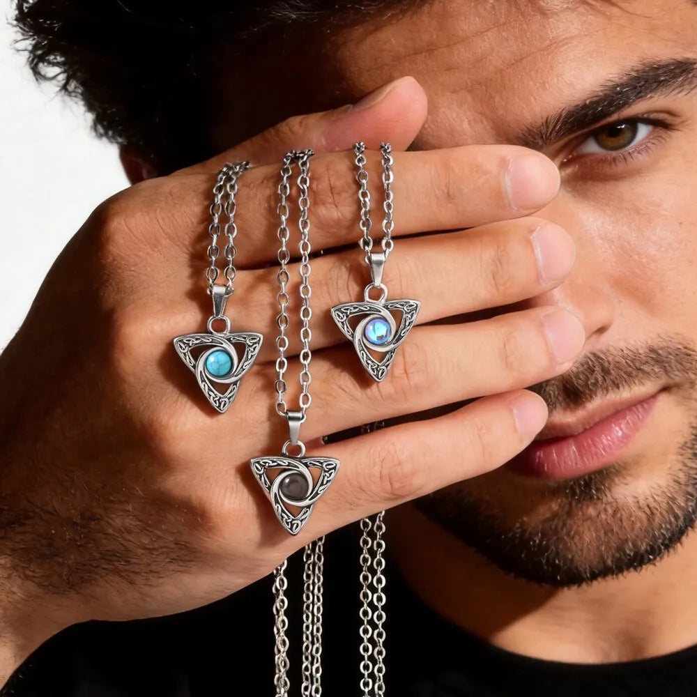 Vintage Geometric Necklaces for Men,Stainless Steel Celtic Knot Necklace,Gothic Punk Jewelry Gift for Husband Son Dad