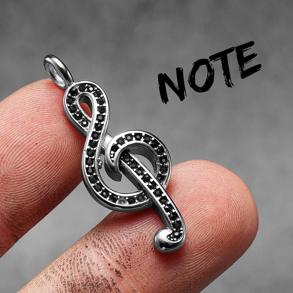 Music Symbol Gemstone Pendant — Stainless Steel