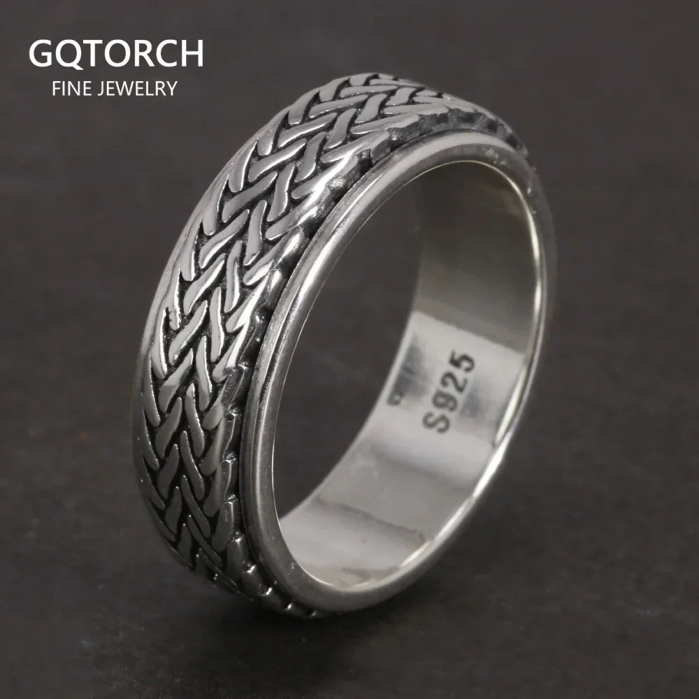 925 Silver Hemp Rope Spinner Ring — Vintage Rotatable