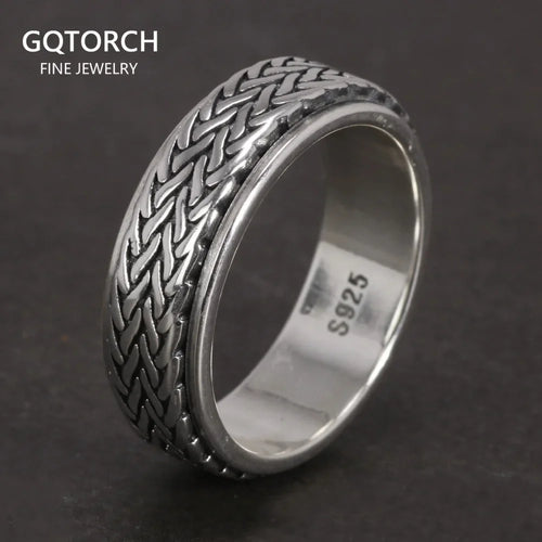 925 Silver Hemp Rope Spinner Ring — Vintage Rotatable