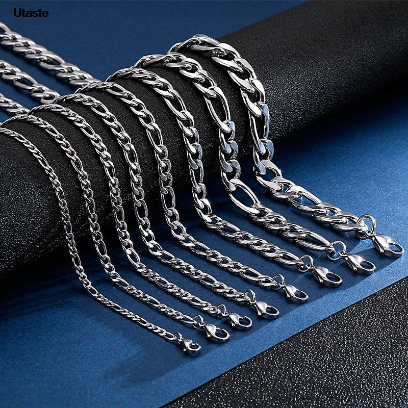 Wholesale Gold Silver Color Necklace 3-12mm Width 40-75cm Long Chain Lobster Clasp Men and Women Engagement Jewelry