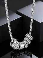 Stylish Luxury Zircon Round Ring Pendant Necklace, High Quality Waterproof Stainless Steel Necklace for Men, Fashion