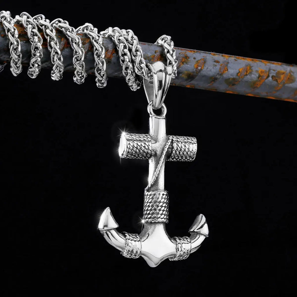 Stainless Steel Norse Viking Sea Anchor Sailor Man Necklaces Chain Pendant Punk Rock Hip Hop Unique for Male Boy Fashion Jewelry