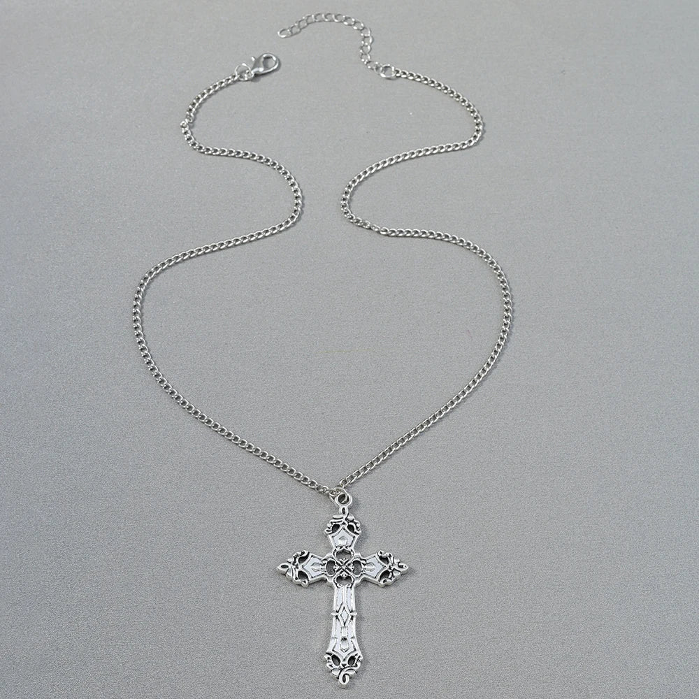 Retro Cross Pendant Necklaces for Women Men Gothic Steampunk Skull Necklace Chain Hip Hop Jewelry Gifts
