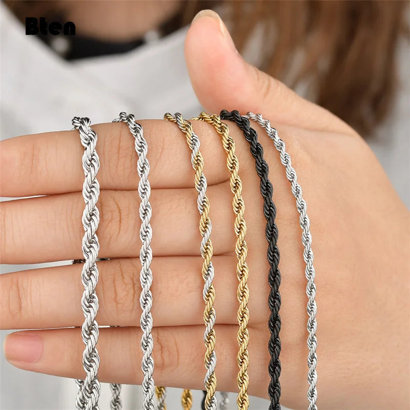 BTEN 2020 Classic Rope Chain Men Necklace Width 2/3/4/5 MM Stainless Steel Figaro Cuban Chain Necklace For Men Women Jewelry