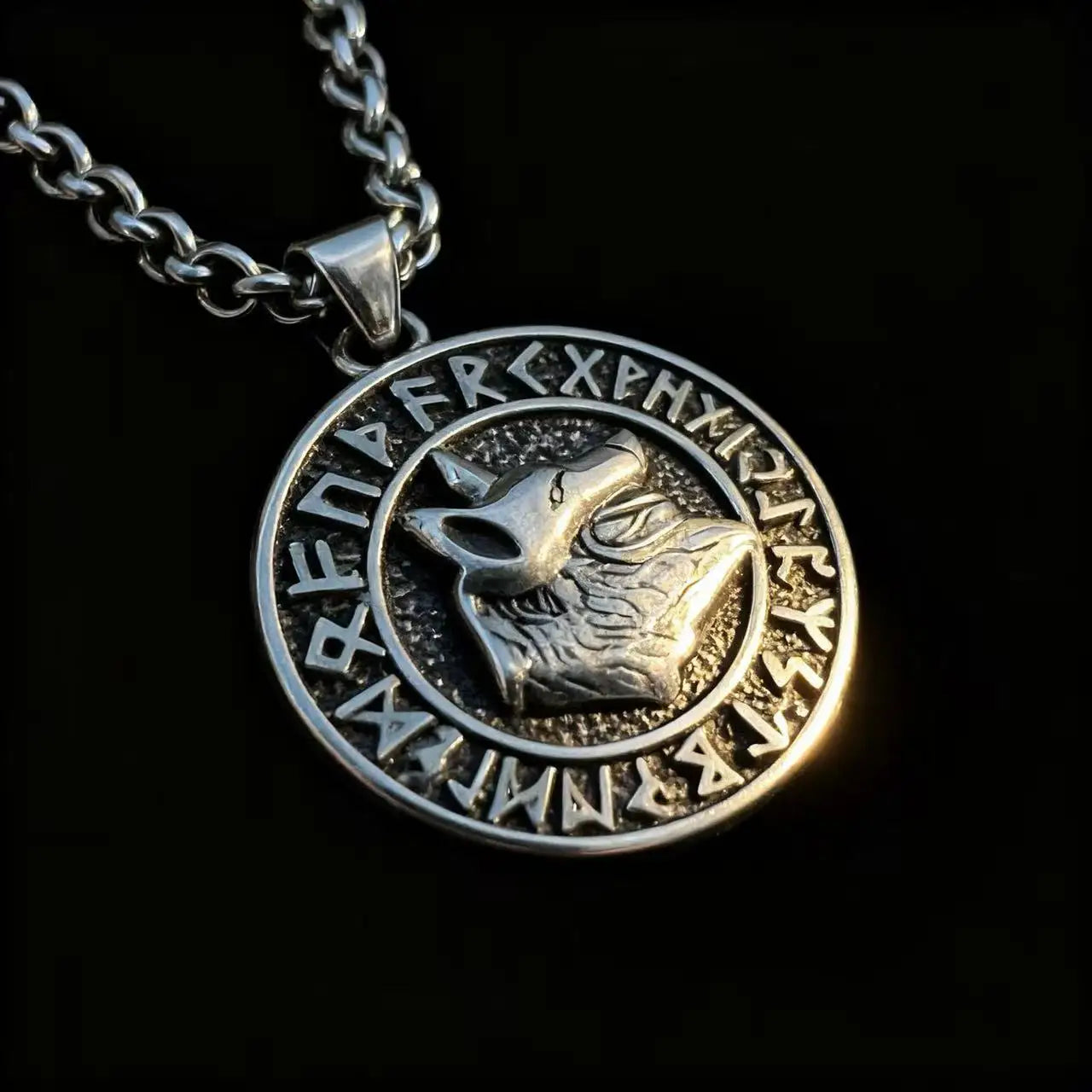 Wolf Viking Steel Pendant 316L Rune Totem