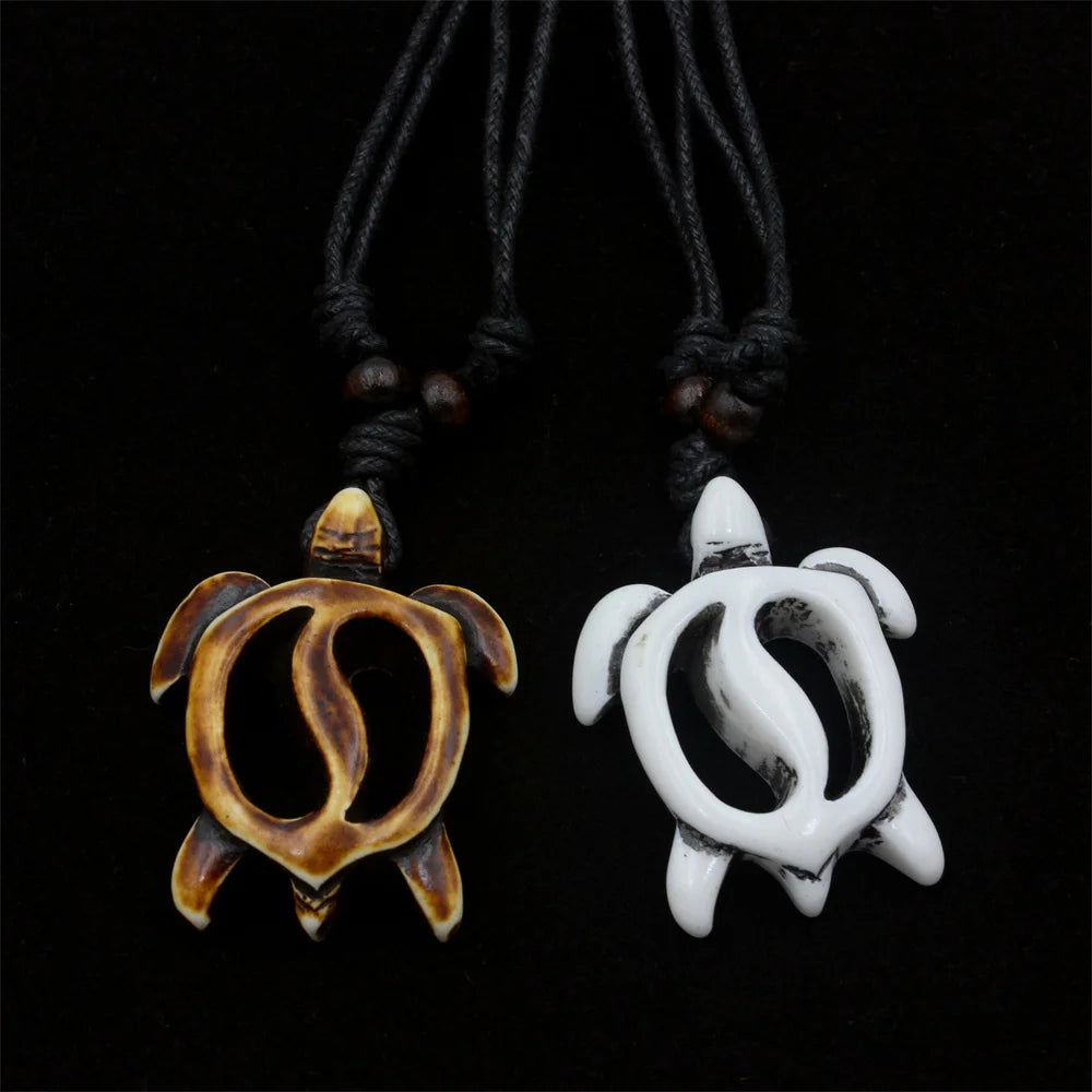 Carved Turtle Yin Yang Surfer Pendant Necklace