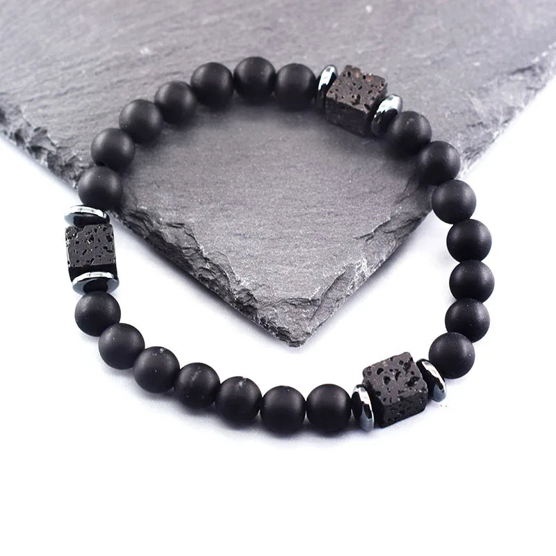 Retro Black Block Volcanic Bracelets Men Women Frosted Onyx Lava Beads Jewelry Yoga Meditation Birthday Gift Wholesales