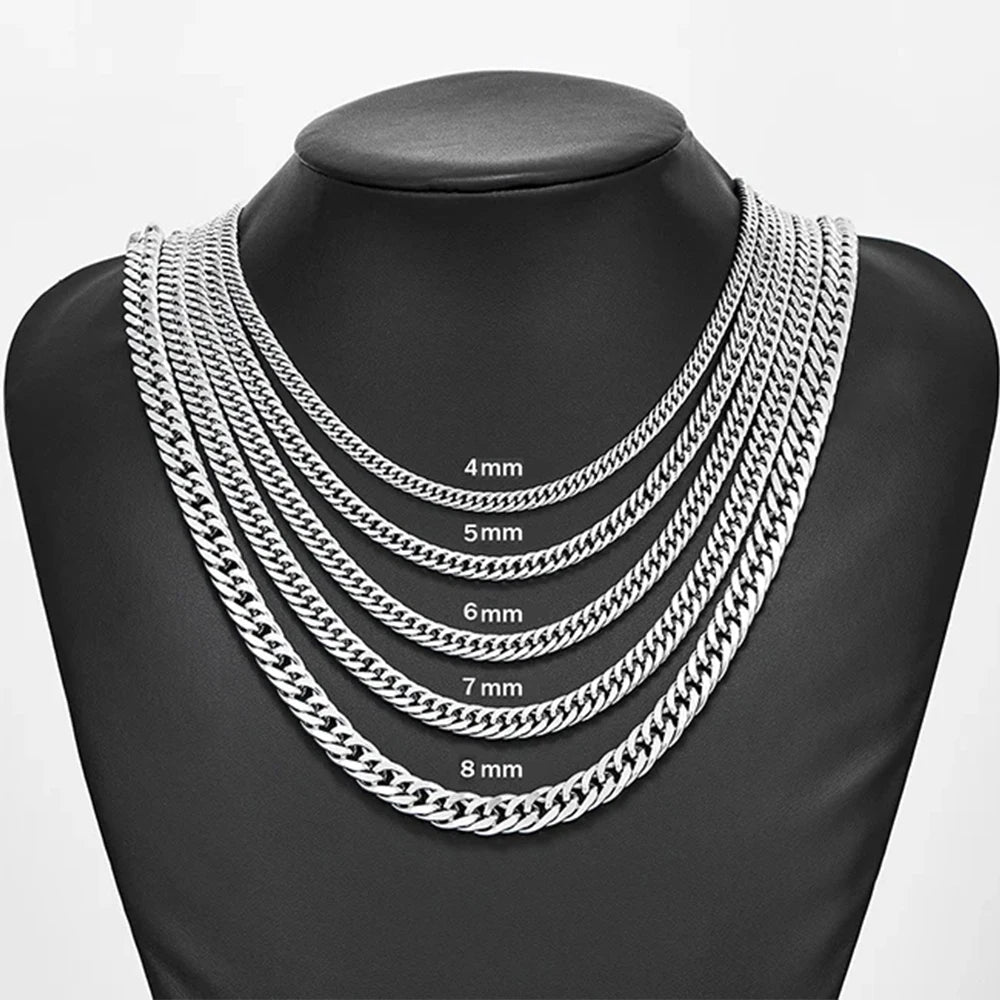 HIYEE 3mm/4mm/5mm/6mm/7mm/8mm Stainless Steel Cuban Link Chains Classic for Men Boy Curb Chunky Necklace Jewelry 14 to 28 Inches