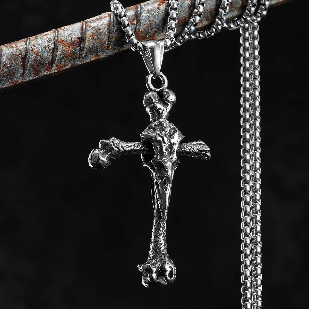 Viking Crow Bone Cross Men Necklaces Stainless Steel Amulets Pendant Chain Women Fashion Jewelry Punk Accessories Gift Wholesale