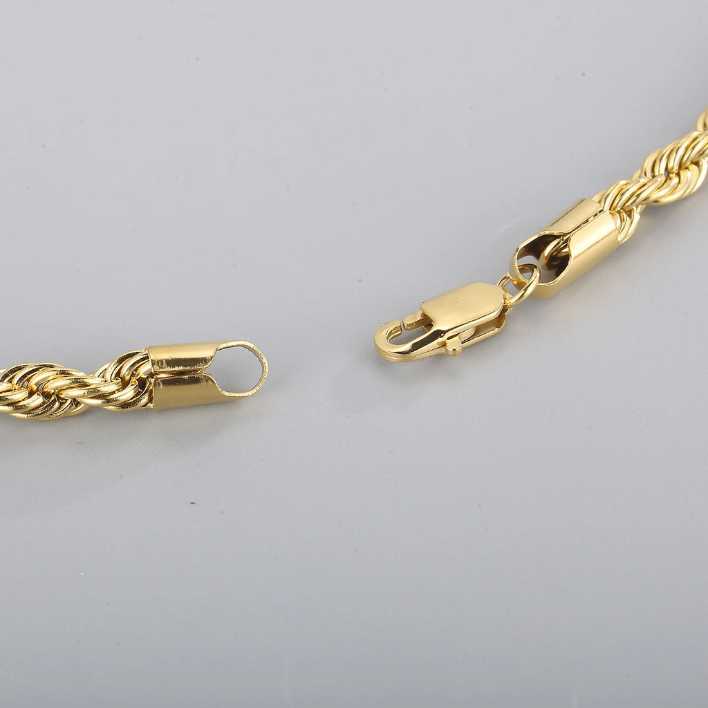 4/6/8mm Width Long Stainless Steel Minimalist Twist Rope Chain Necklace For Men Available in Gold Color Jewelry