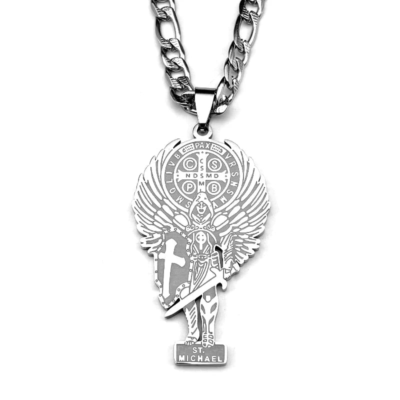 St. Michael Saint Benedict Cross Necklace — Stainless Steel