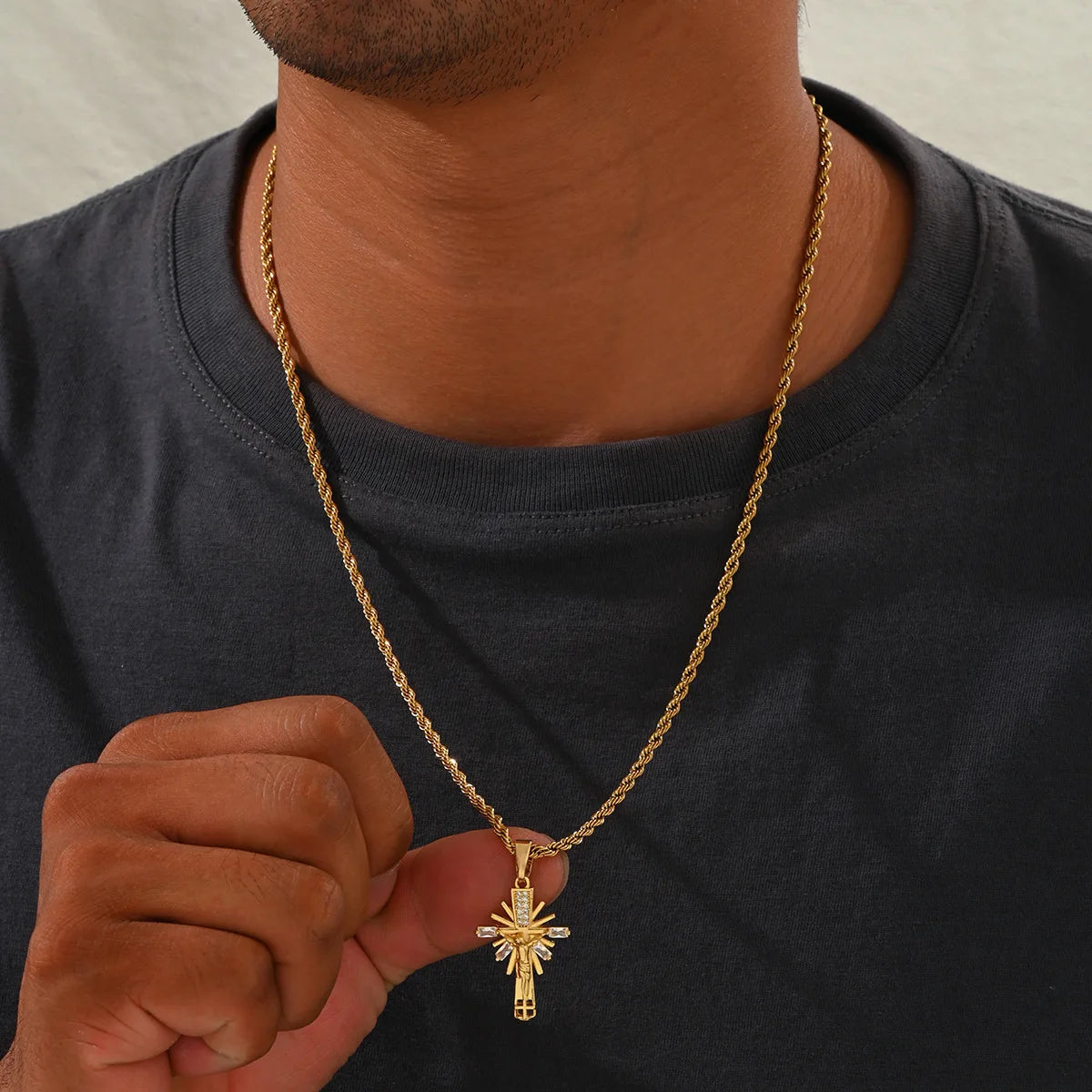 Luxury 24K 9999 Pure Gold real gold Cross Pendant Men's Point Drill Pendant Necklace
