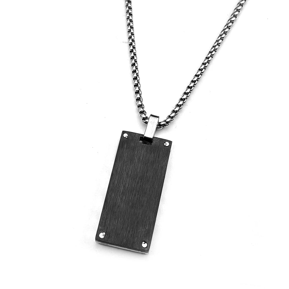 Hip Hop Stainless Steel Two-Tone Hollow Geometric Zebra Print Dog Tag Pendant Necklace for Men Male Punk Chain Jewelry Gift