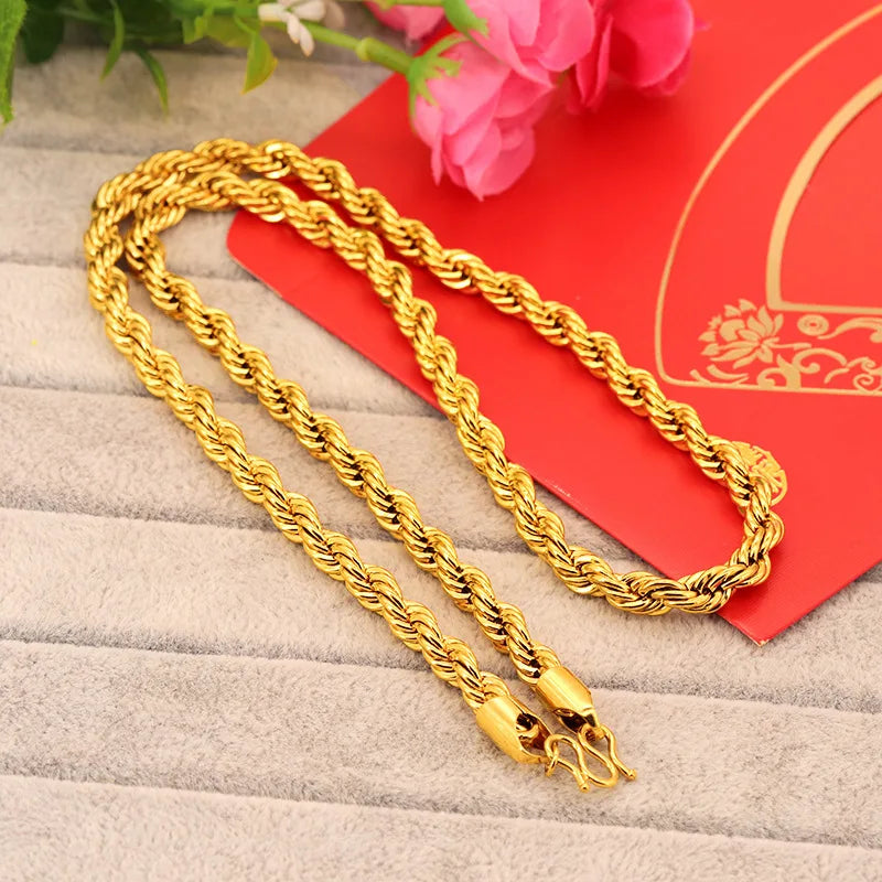 Men's 24K Gold (AU999) Bold Twisted Chain | Gold-inlaid twists, hammered texture with adjustable clasp