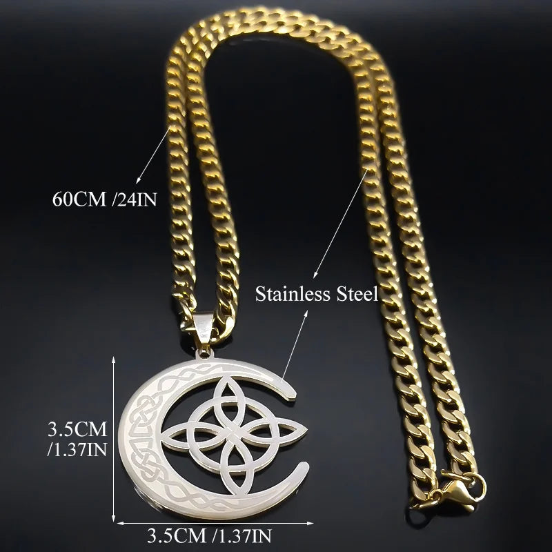 Celtic Moon Pendant Necklace — Stainless Steel