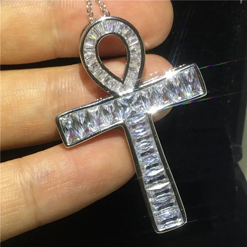 14K White Gold Lab Diamond Cross Pendant Party Wedding Pendants Necklace for Women Men Anniversary Jewelry Gift