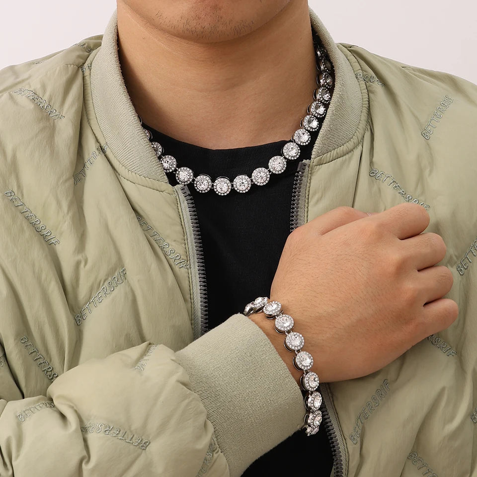 Round Rhinestone Tennis Bracelet & Necklace Set, 12mm Wide