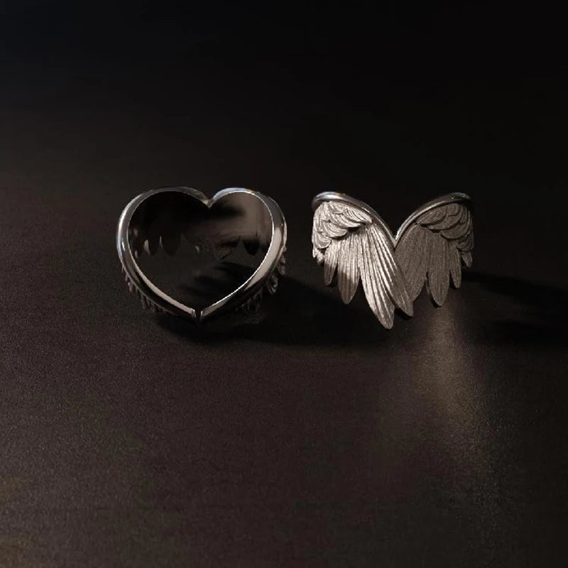 Retro Angel Demon Wings Open Ring for Women Couples Punk Gothic Adjustable Finger Jewelry Accessories Hip Hop Gifts