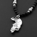 Gothic Half Skull Pendant Bracelet Black Lava Stone Beaded Adjustable Wax Rope Bracelets Men Punk Rock Jewelry