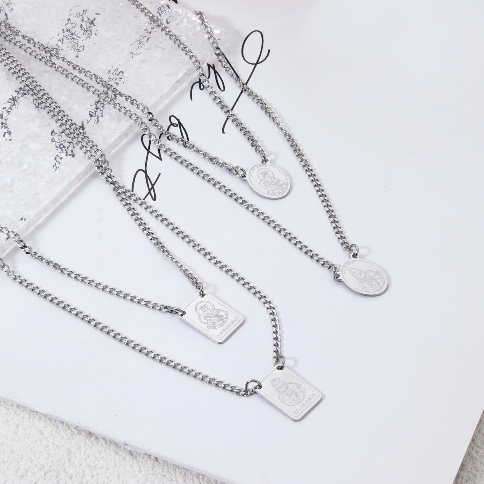 Virgin Mary Curb Chain Necklace — Silver