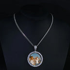 HHIOK Customized Necklaces Circle Chain Picture Personalized Diamond Memory Pendant with Photo Wing Design Gift for Men
