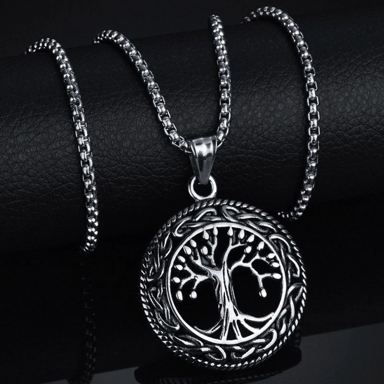 Viking Tree of Life Box Chain Pendant — SS