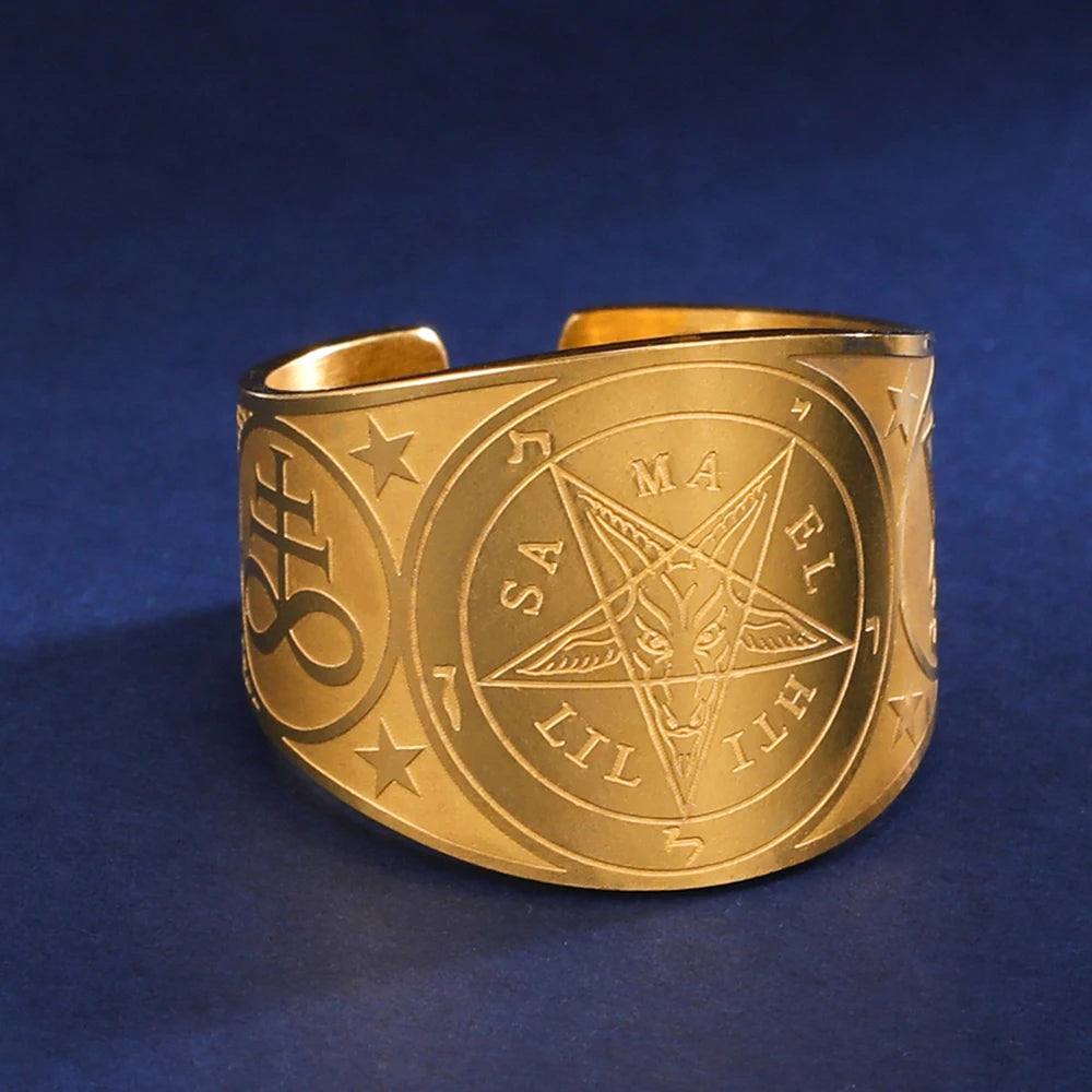 LIKGREAT Amulet Protection Ring Tetragrammaton Pentagram Finger Rings for Men Women Stainless Steel Jewely Witchcraft Pagan Gift