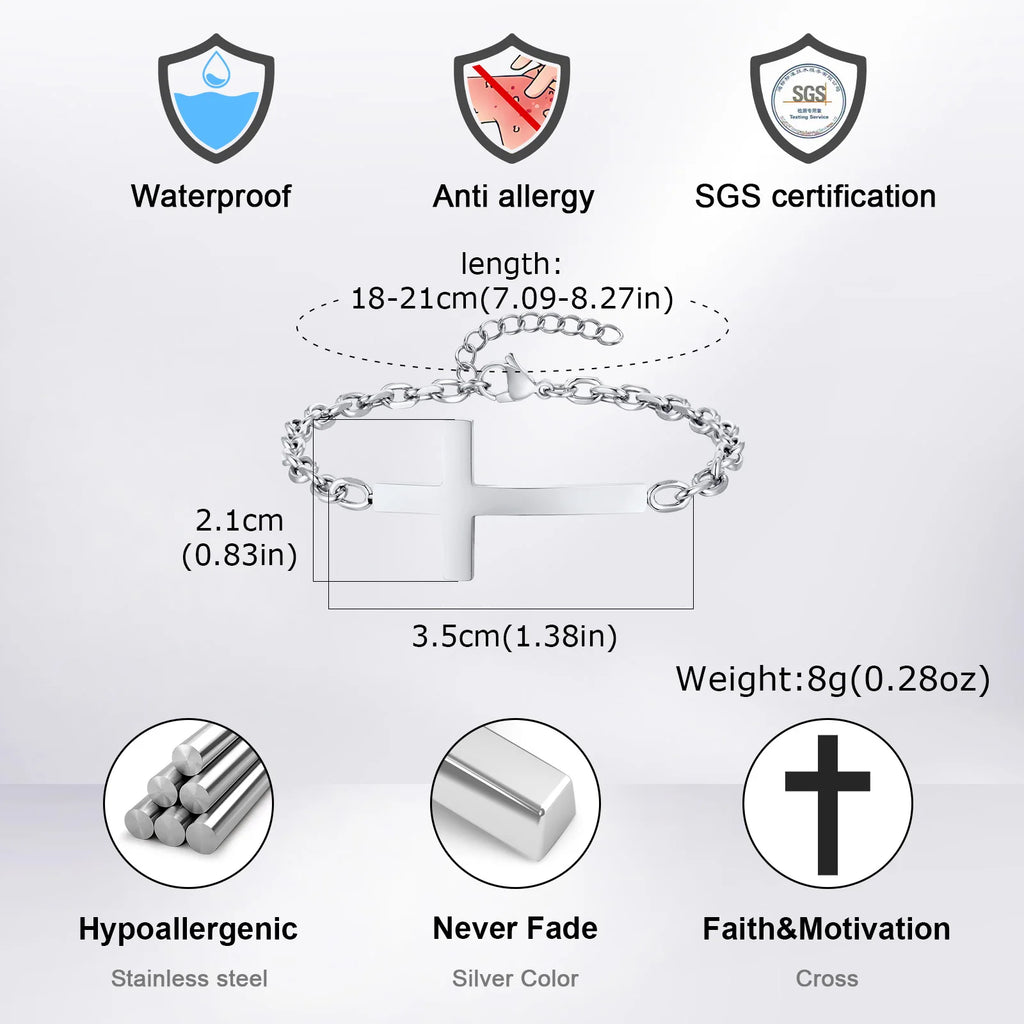 Vnox Stainless Steel Mens Cross Bracelets, Adjustable Rolo Link Chain Wristband, Christ Faith Jewelry Gift