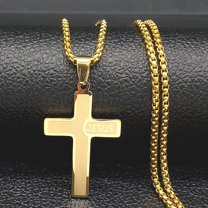 Jesus Cross & Saint Benedict Pendant Necklace — Stainless Steel