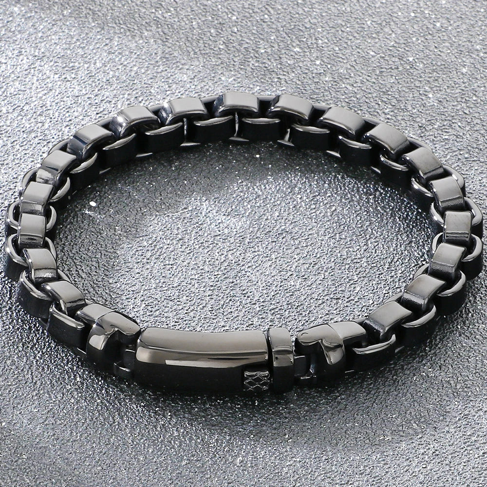 Vintage Cool 316L Stainless Steel Bracelet for Man 8MM Width Box Link Chain Cuff Bangle Classy Mens Boys Birthday