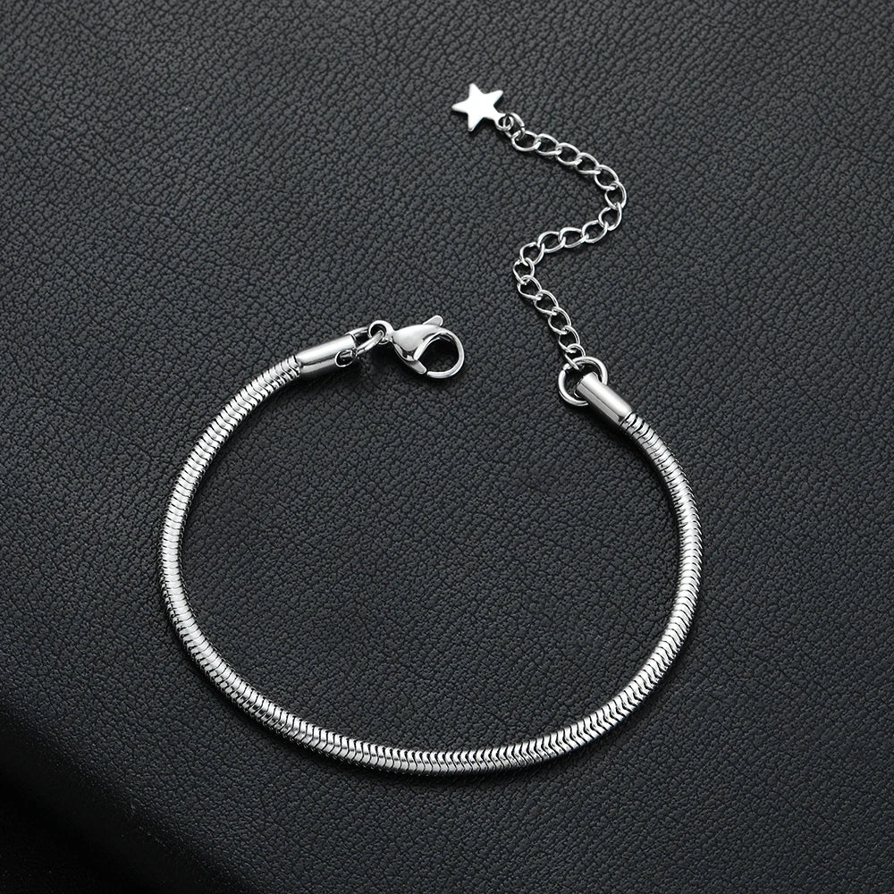 Star Snake Chain Bracelet 3mm — 316L Stainless Steel, 18cm+5cm