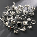 24 Pcs Gothic Skeleton Unisex Ring Set Punk Grunge Butterfly Frog Woman Man Jewelry Hip Hop Party Street Ring