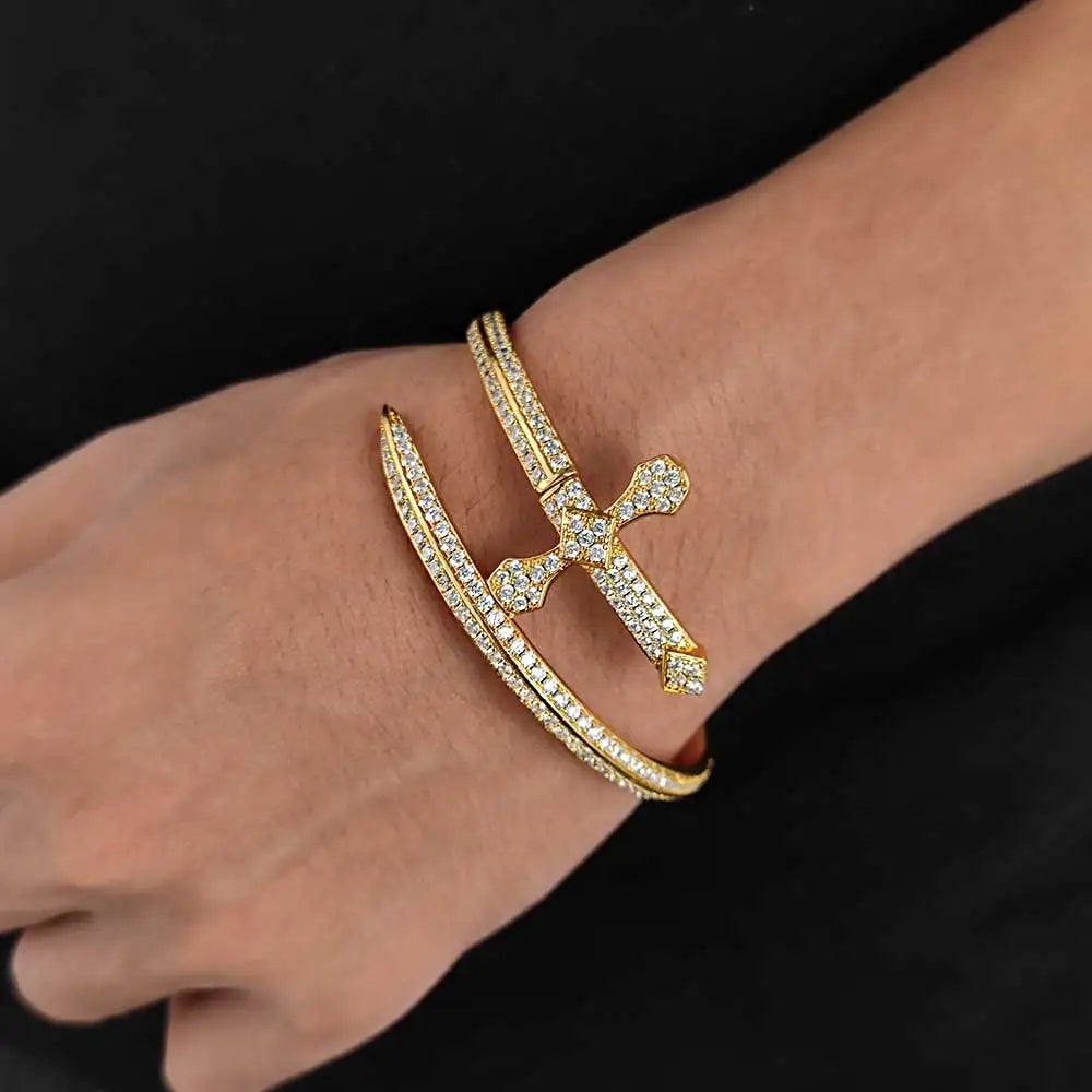 Iced Out Sword Bracelet Gold 18K